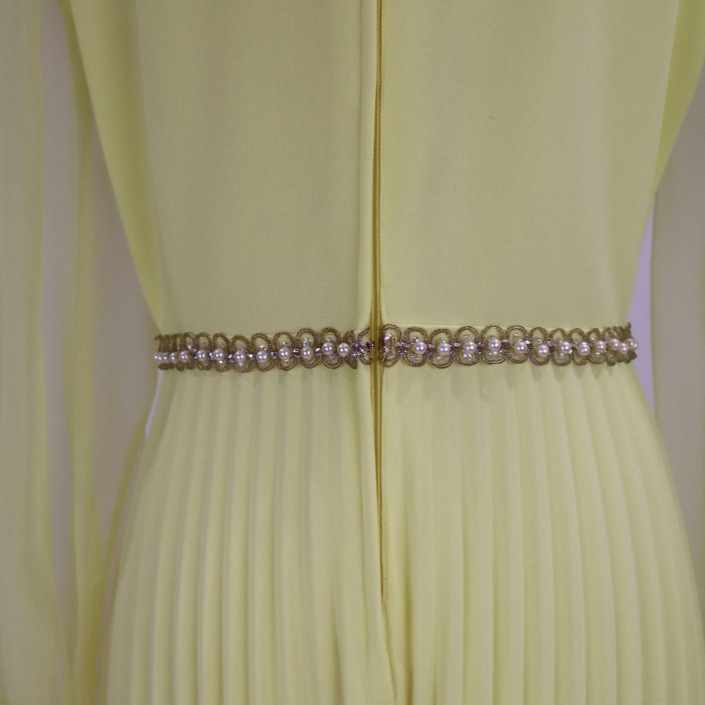 Vtg 1970's Yellow Formal Long Party Dress Gown Cocktail Hippie Prairie Boho S - Picture 11 of 12